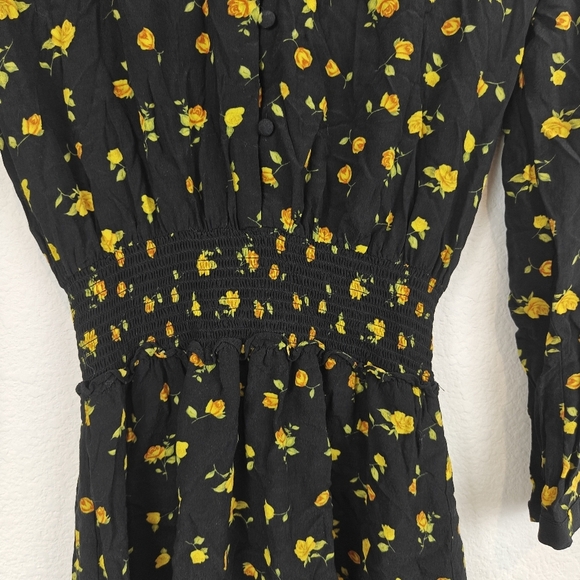 Rails Jasmine Yellow Roses Long Sleeve Smocked Waist Mini Dress Size XS Women's - Picture 6 of 15